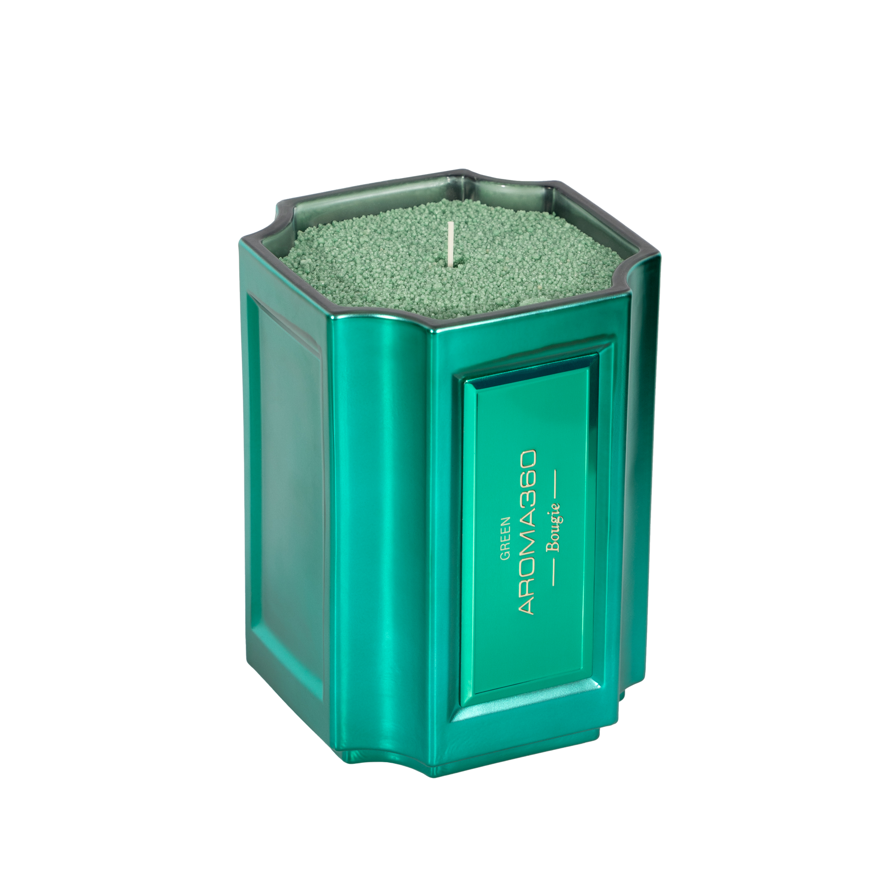 The Bougie Sand Wax Set features a 40oz scented sand wax, 30 candle wicks, and a stunning 33oz recyclable metallic vessel. Available in Blue, Red, Black, Green, and Purple scents, this eco-friendly, refillable candle set offers a sustainable and opulent ambiance.