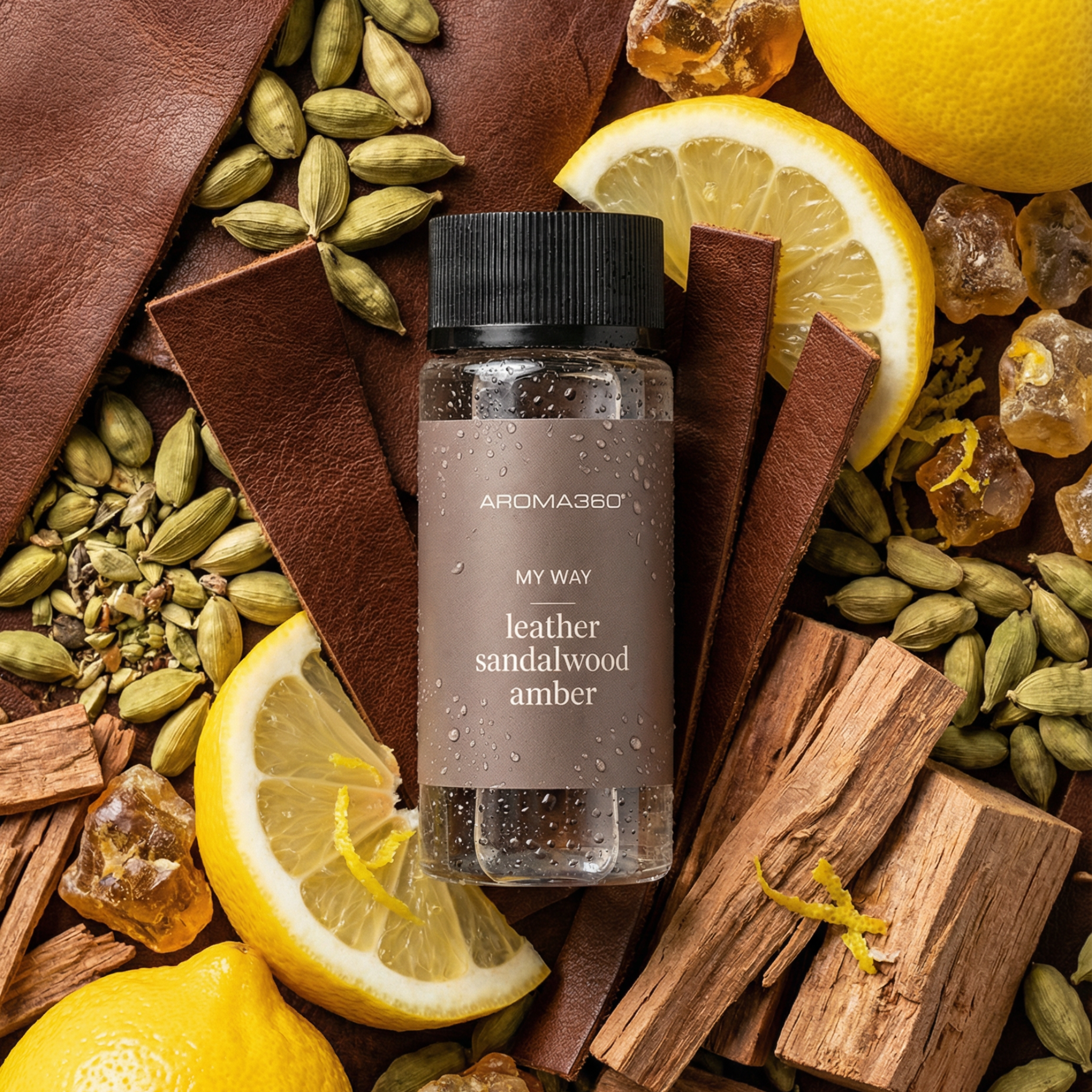 My Way Leather Sandalwood Amber Cardamom Amber Lemon
